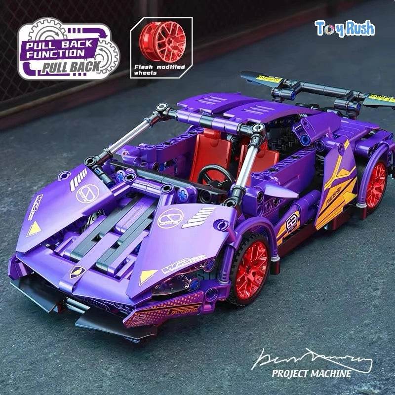 1:18 Scale Pull Back Lego Racing Car Building Block Set | Creative Assembly Toy for Collectors & Enthusiasts | Compatible Brick Model Kit for Racing Fans - Toy Rush