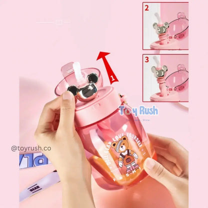 Premium Planet Cute Water Bottle with Straw (600 ML) Pink