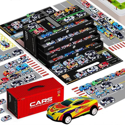 48pc Alloy Pull Back Car Set - Luxury Container Gift Box | Racing Cars with Tracks and More
