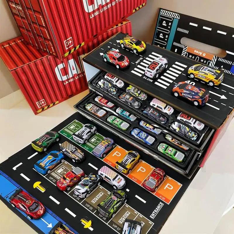 48pc Alloy Pull Back Car Set - Luxury Container Gift Box | Racing Cars with Tracks and More