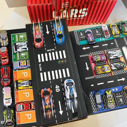 48pc Alloy Pull Back Car Set - Luxury Container Gift Box | Racing Cars with Tracks and More
