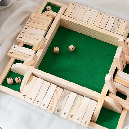 Shut the Box Game – 4-Player Wooden Board Game with Dice | Classic Math & Strategy Game for Kids & Adults