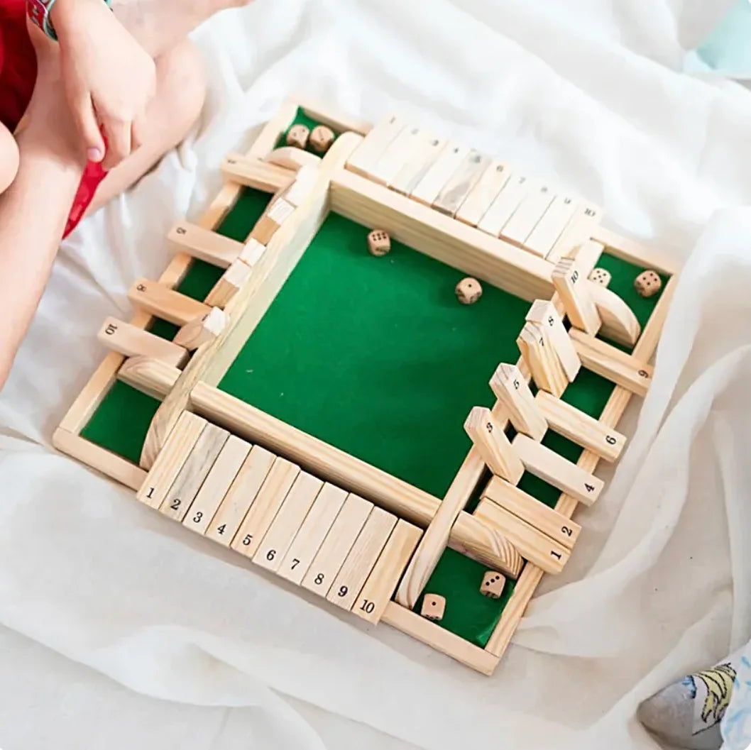 Shut the Box Game – 4-Player Wooden Board Game with Dice | Classic Math & Strategy Game for Kids & Adults