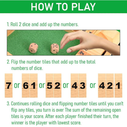 Shut the Box Game – 4-Player Wooden Board Game with Dice | Classic Math & Strategy Game for Kids & Adults