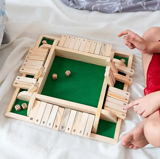 Shut the Box Game – 4-Player Wooden Board Game with Dice | Classic Math & Strategy Game for Kids & Adults