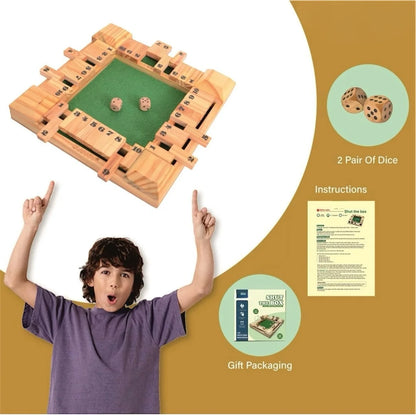Shut the Box Game – 4-Player Wooden Board Game with Dice | Classic Math & Strategy Game for Kids & Adults