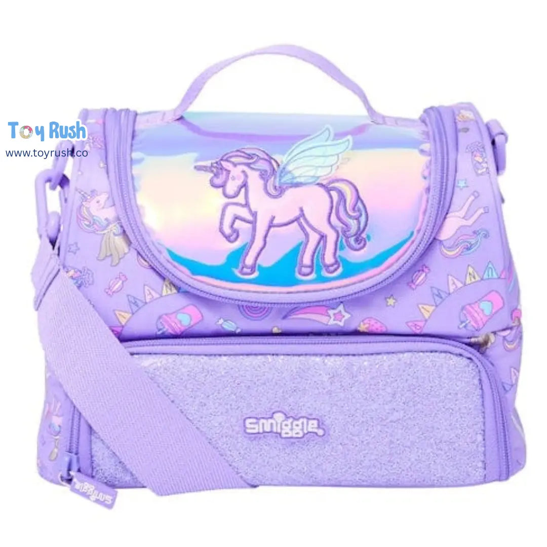 Smiggle Double Decker Kids Lunch Bag – School Lunch Box Bag with Carry Handle & Shoulder Strap