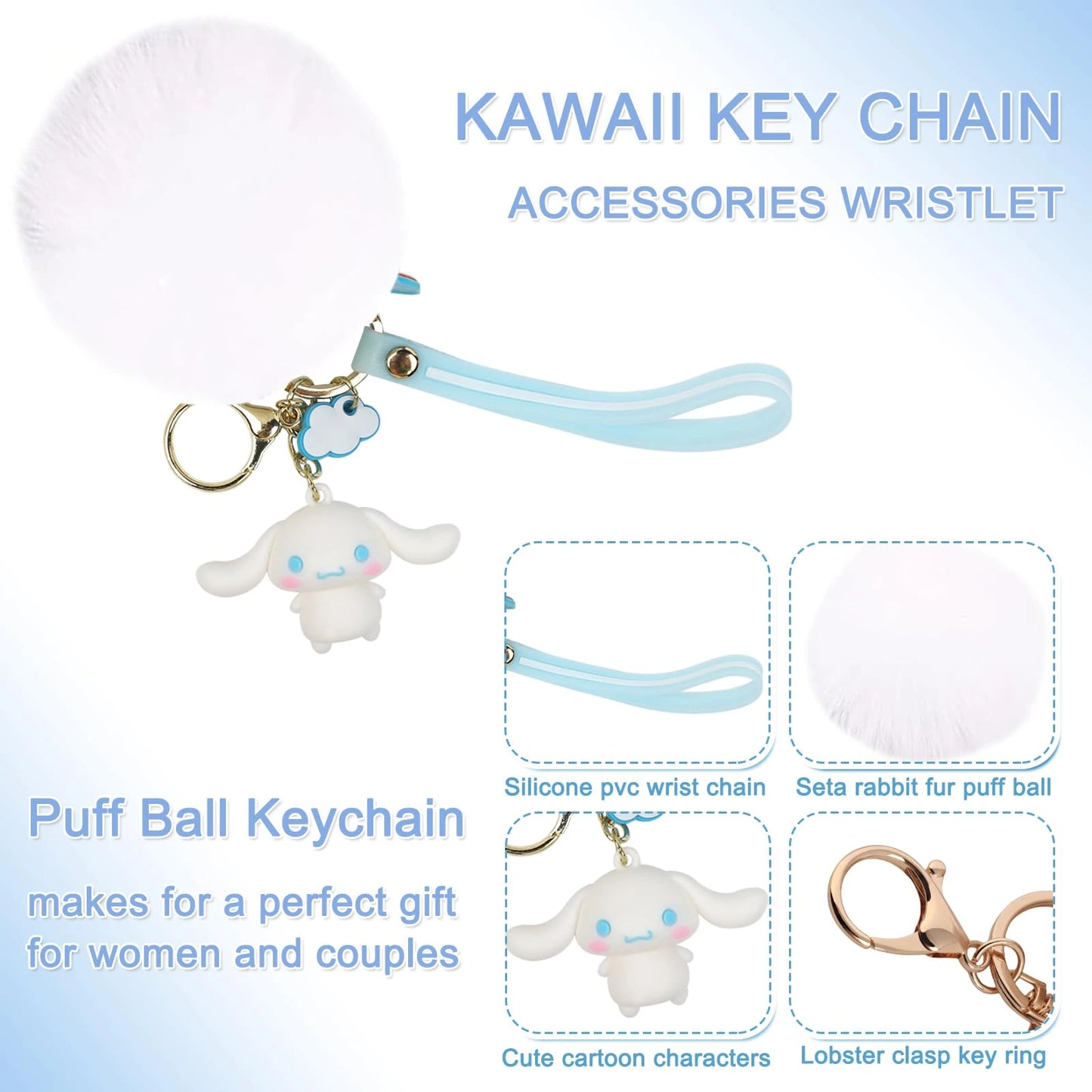 Stanley Cup Accessories Set, Cartoon Cute Pom Pom Design Handle Strap with Keychain, Silicone Stanley Cup Boot, Straw Topper