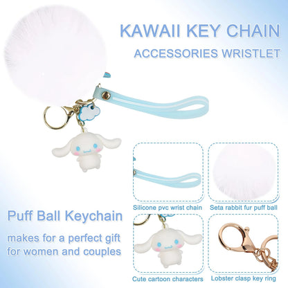 Stanley Cup Accessories Set, Cartoon Cute Pom Pom Design Handle Strap with Keychain, Silicone Stanley Cup Boot, Straw Topper