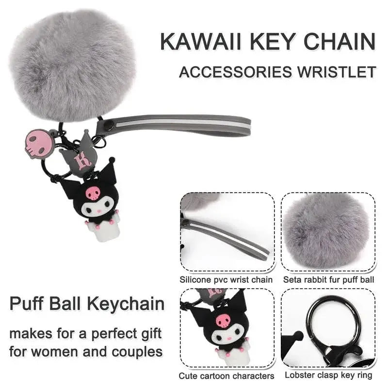 Stanley Cup Accessories Set, Cartoon Cute Pom Pom Design Handle Strap with Keychain, Silicone Stanley Cup Boot, Straw Topper