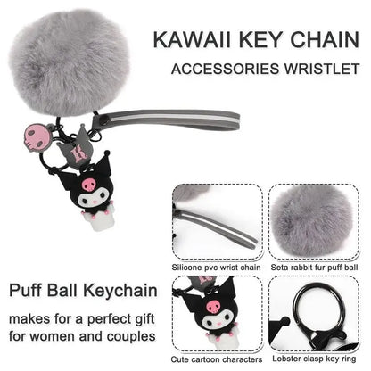 Stanley Cup Accessories Set, Cartoon Cute Pom Pom Design Handle Strap with Keychain, Silicone Stanley Cup Boot, Straw Topper