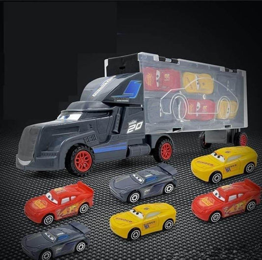Transport Trucks for Kids with Slots for 6 Alloy Car Playset | Car Gift Toys for Toddlers (Die-cast) - Toy Rush