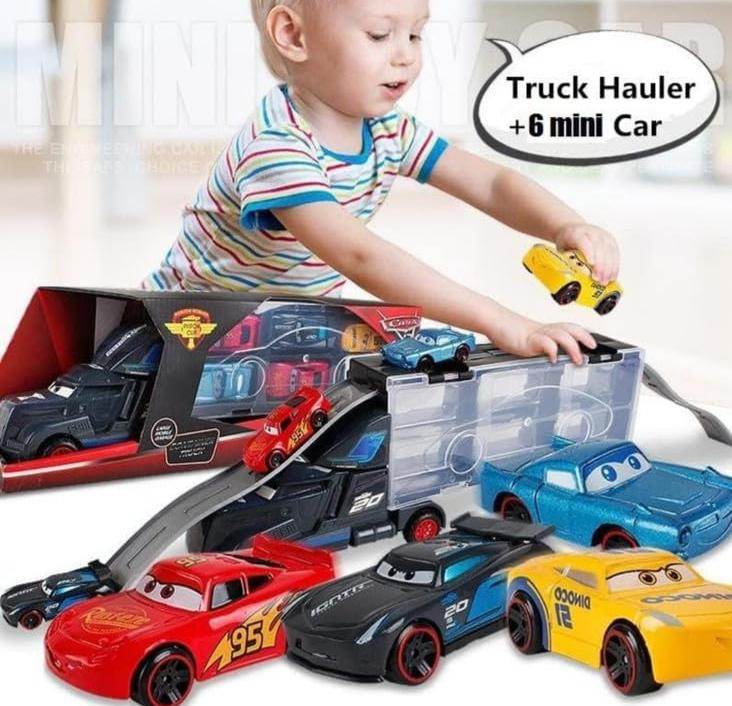 Transport Trucks for Kids with Slots for 6 Alloy Car Playset | Car Gift Toys for Toddlers (Die-cast) - Toy Rush